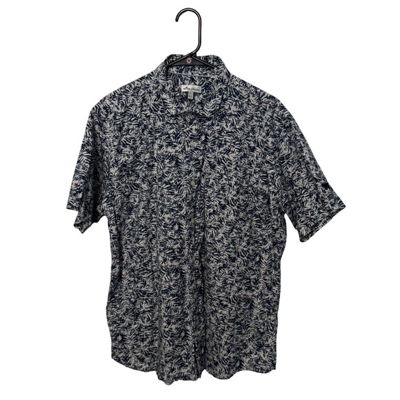 Peter Millar Button Down Shirt Mens Large Navy White Leaf Print Waste Management